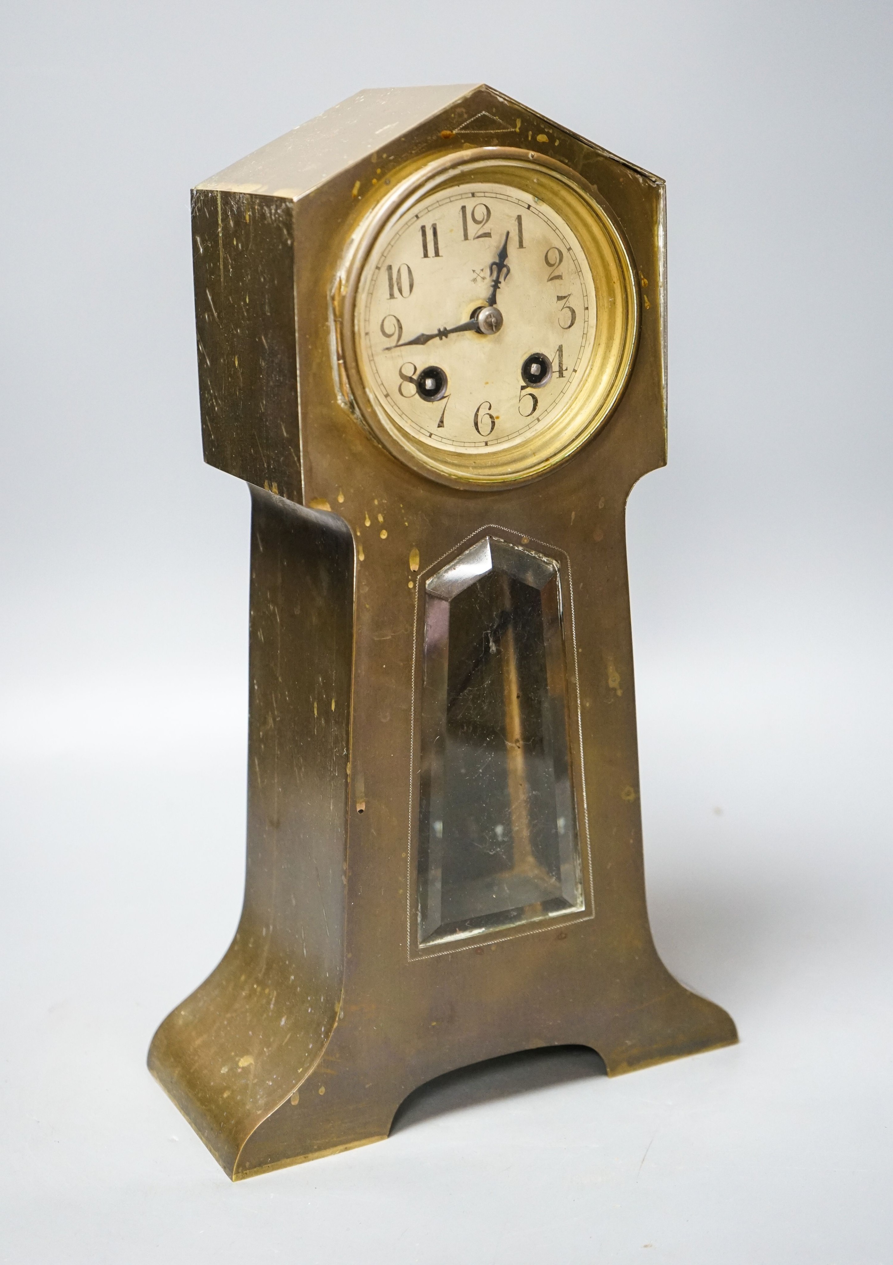 An early 20th century German brass cased mantel clock 36cm